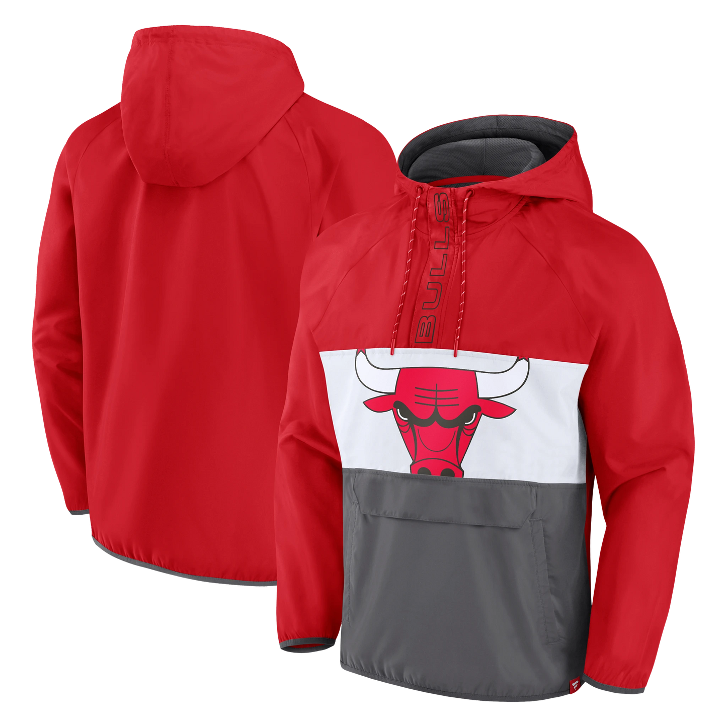 Chicago Bulls Fanatics Branded Flagrant Anorak Raglan Quarter-Zip Hoodie - Red/White/Gray