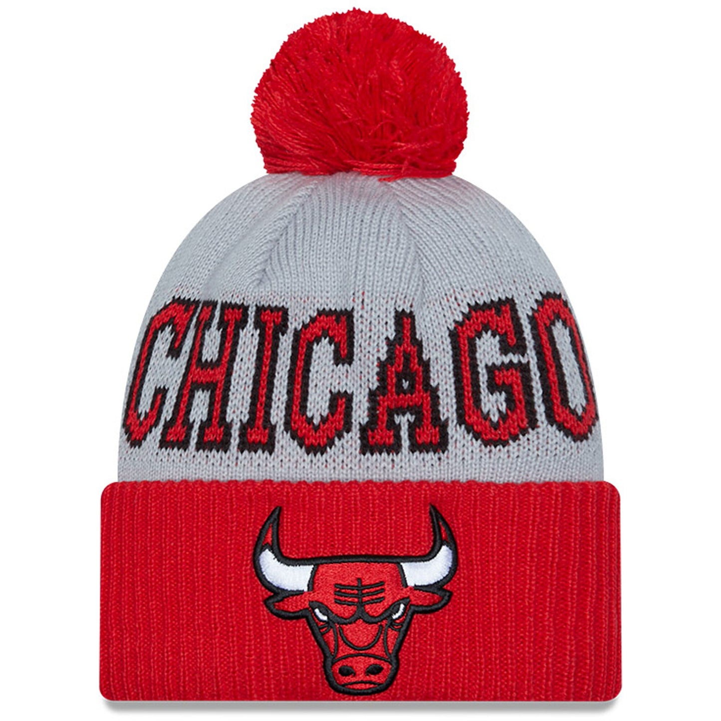 Chicago Bulls 2023 NBA Tipoff New Era Gray/Red Cuffed Pom Knit Hat