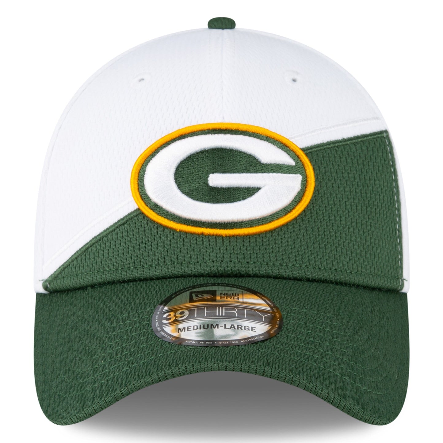 Men's Green Bay Packers New Era White/Green 2023 Sideline 39THIRTY Flex Hat