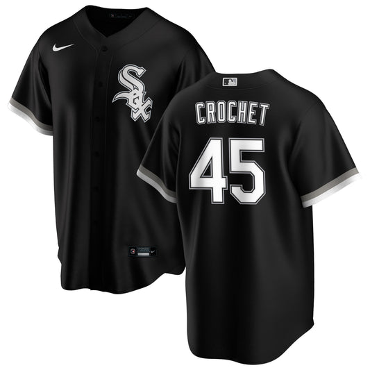 NIKE Men's Garrett Crochet Chicago White Sox Black Alternate Premium Stitch Replica Jersey