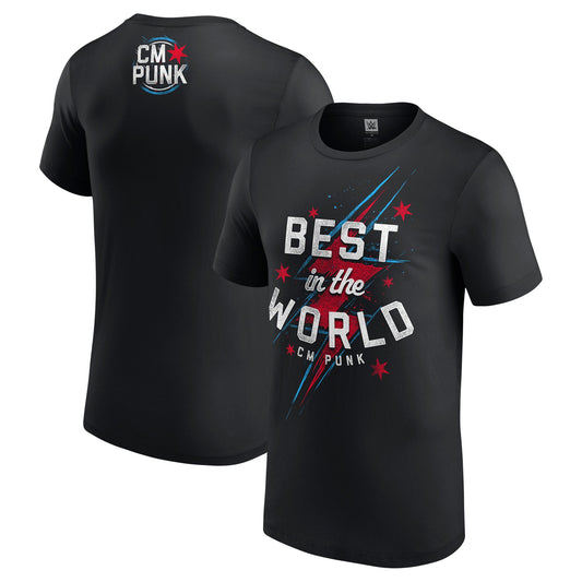 Men's WWE CM Punk Best In The World Lightning Black T-Shirt - Pro Jersey Sports
