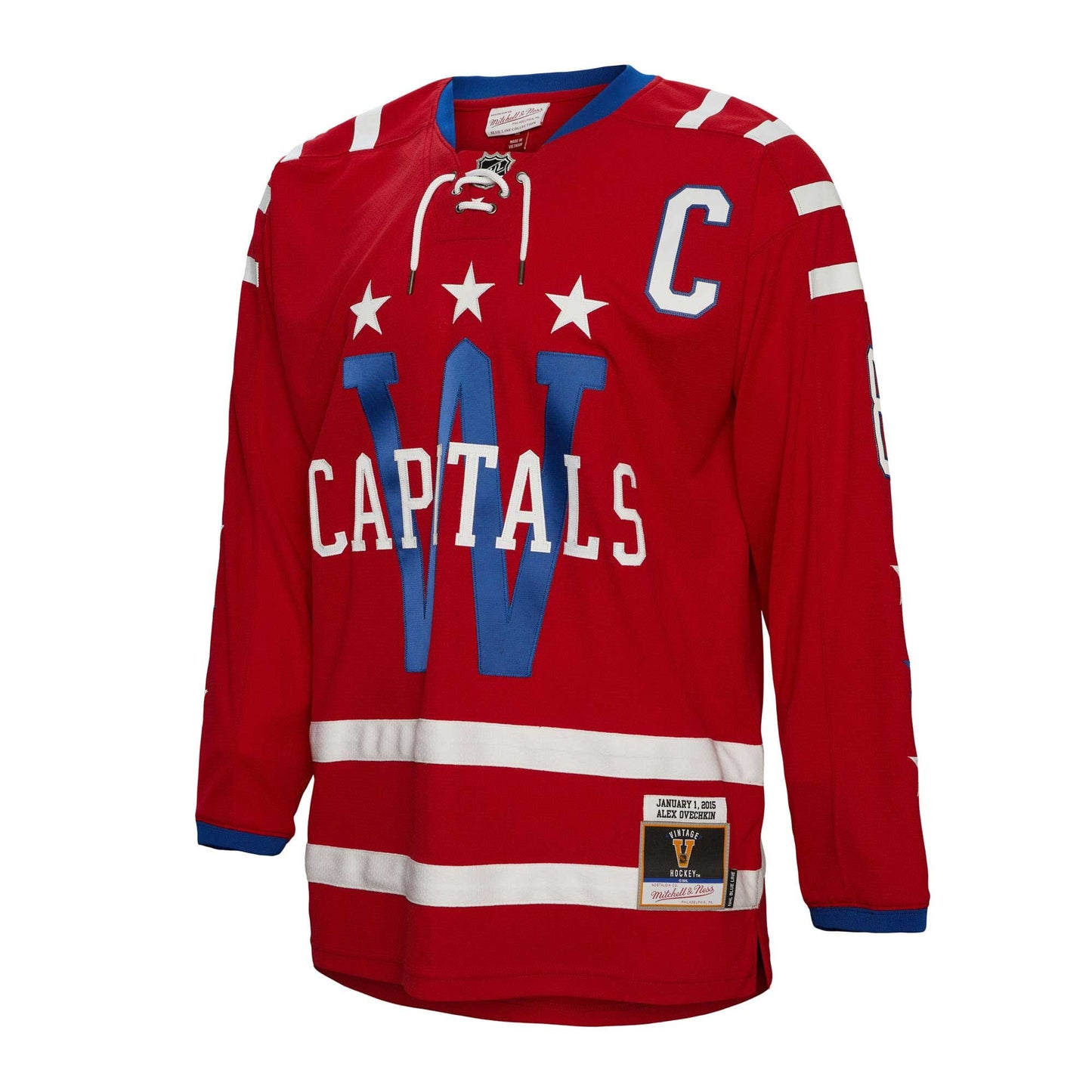 Men's Washington Capitals Alexander Ovechkin Mitchell & Ness Red 2015 Captain Patch Blue Line Player Jersey