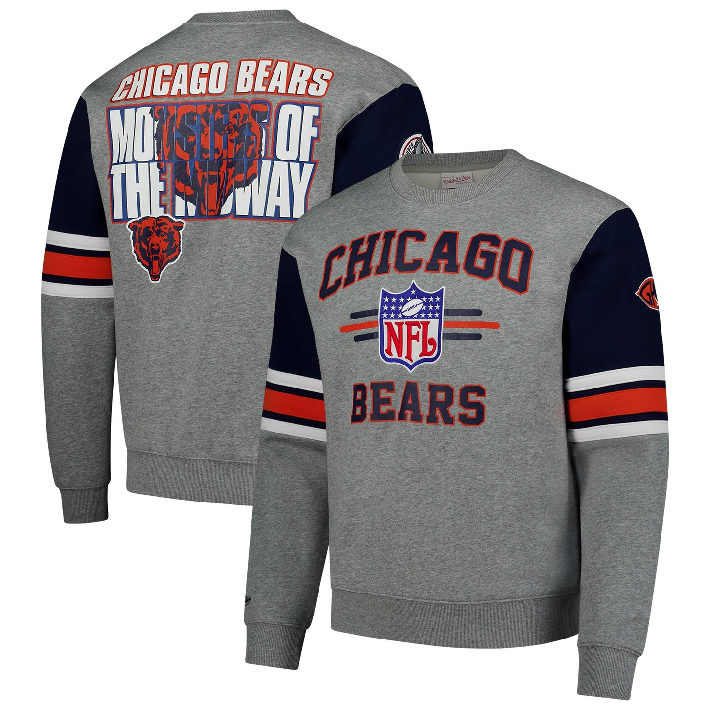 Men's Mitchell & Ness Heather Gray Chicago Bears All Over 4.0 Vintage Logo Pullover Sweatshirt