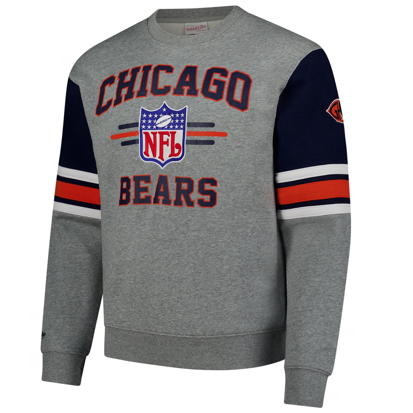 Men's Mitchell & Ness Heather Gray Chicago Bears All Over 4.0 Vintage Logo Pullover Sweatshirt