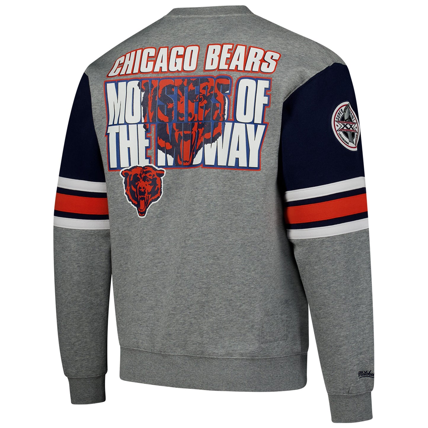 Men's Mitchell & Ness Heather Gray Chicago Bears All Over 4.0 Vintage Logo Pullover Sweatshirt