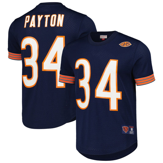 Men's Walter Payton Chicago Bears Mitchell & Ness Mesh Retired Navy Player Name & Number Crew Neck Top