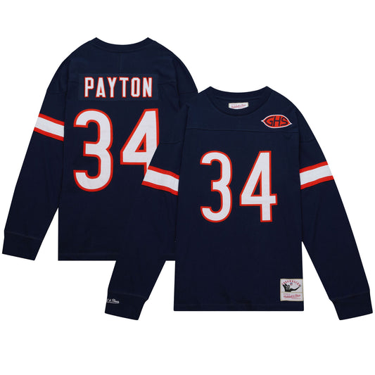 Men's Chicago Bears Walter Payton Mitchell & Ness Navy Throwback Name & Number Long Sleeve T-Shirt