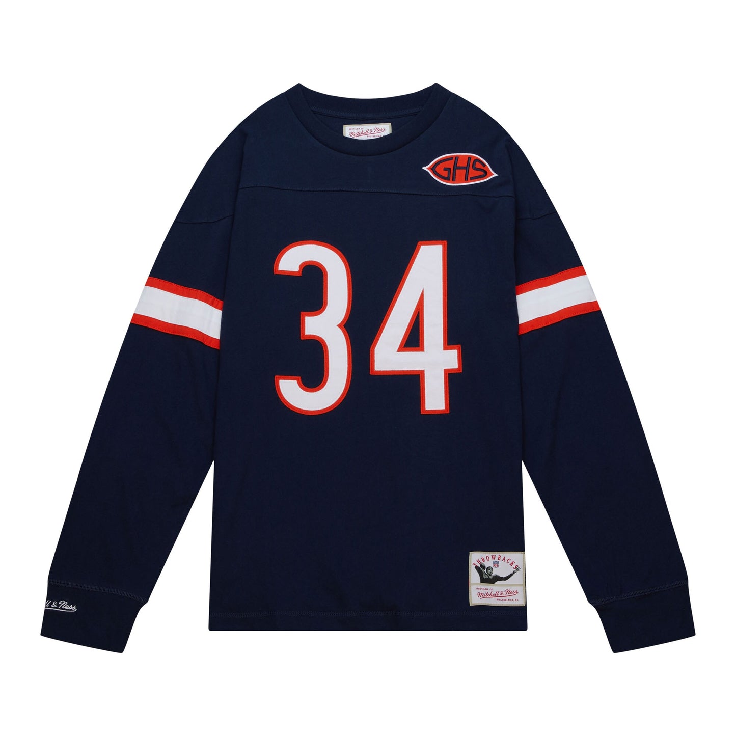 Men's Chicago Bears Walter Payton Mitchell & Ness Navy Throwback Name & Number Long Sleeve T-Shirt