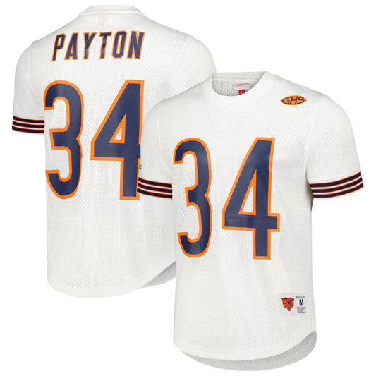 Men's Walter Payton Chicago Bears Mitchell & Ness Mesh Retired White Player Name & Number Crew Neck Top