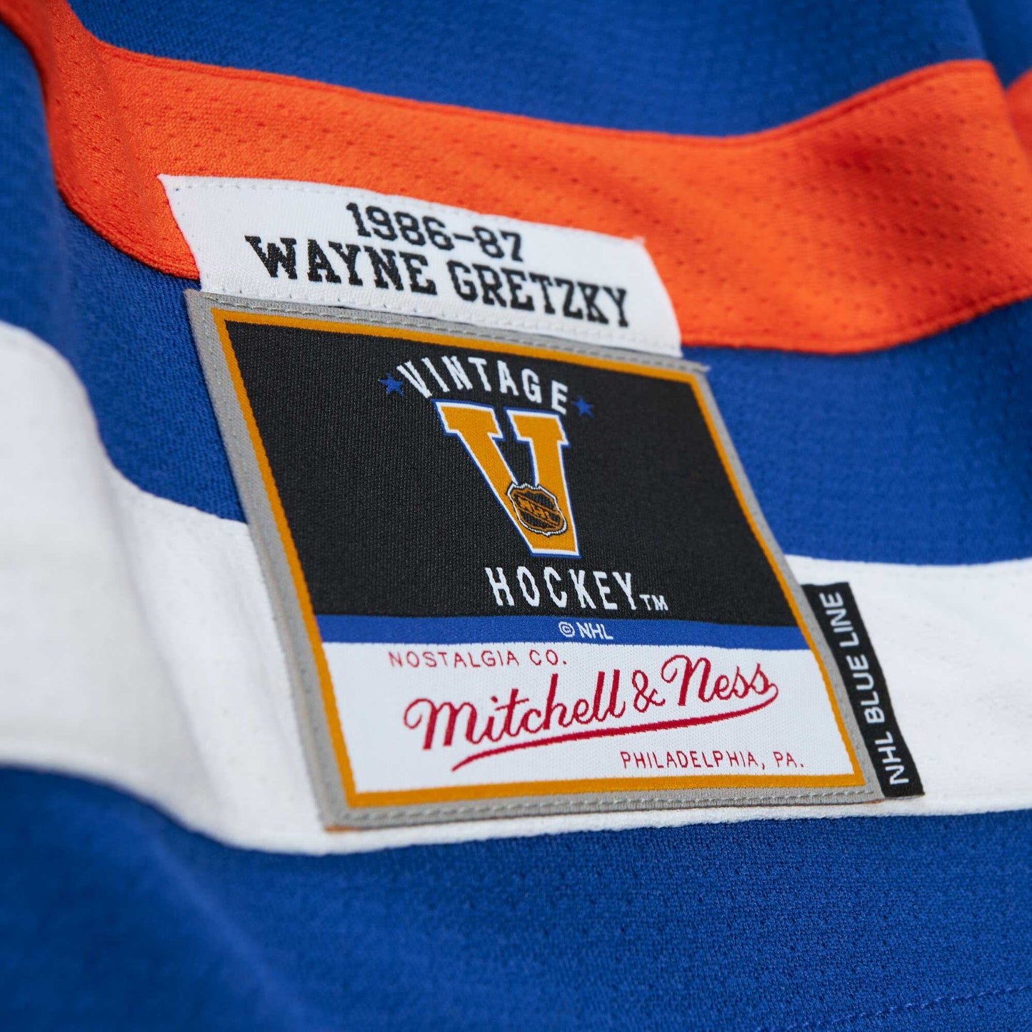 Men's Edmonton Oilers Wayne Gretzky Mitchell & Ness Blue 1986-87 Blue Line Player Jersey