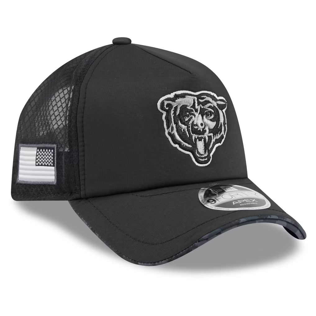 Chicago Bears New Era 2026 Salute To Service Apex 9FORTY Bearhead Logo Adjustable Trucker Hat - Black
