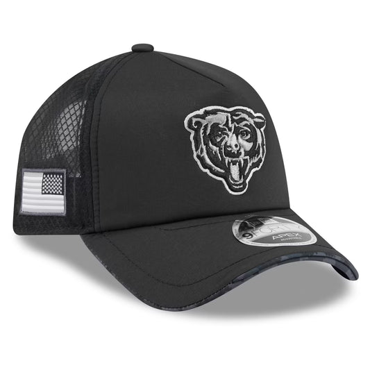 Chicago Bears New Era 2026 Salute To Service Apex 9FORTY Bearhead Logo Adjustable Trucker Hat - Black