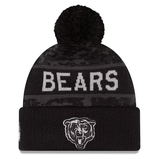 Men's New Era Black Chicago Bears 2026 Salute To Service Cuffed Knit Hat with Pom