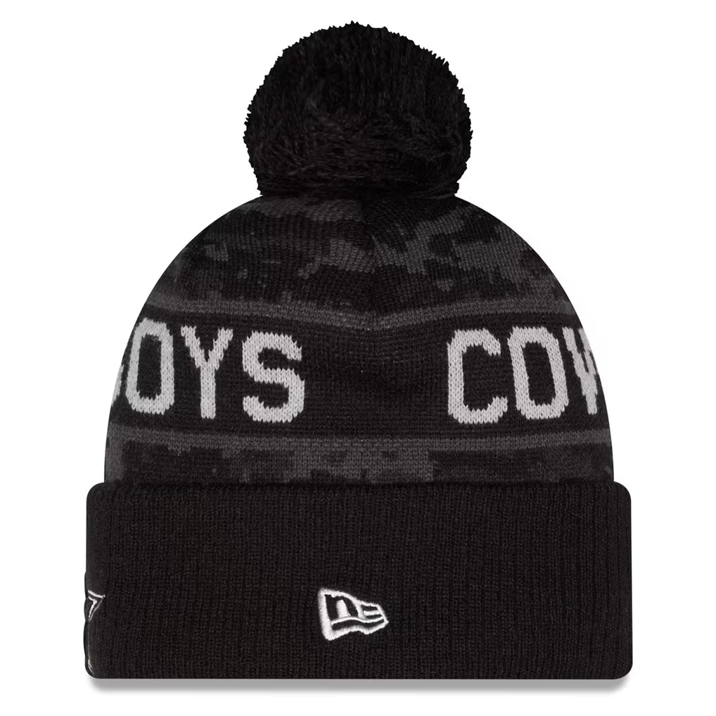 Men's Dallas Cowboys New Era Black 2026 Salute To Service Cuffed Knit Hat with Pom