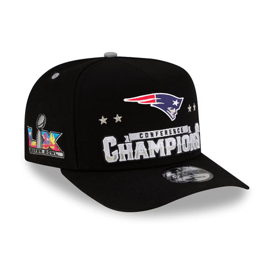 New England Patriots New Era 2025 AFC Champions Locker Room Trophy Collection A-Frame 9FIFTY Snapback Hat - Black