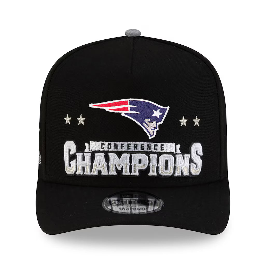New England Patriots New Era 2025 AFC Champions Locker Room Trophy Collection A-Frame 9FIFTY Snapback Hat - Black