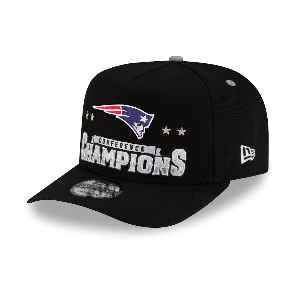New England Patriots New Era 2025 AFC Champions Locker Room Trophy Collection A-Frame 9FIFTY Snapback Hat - Black