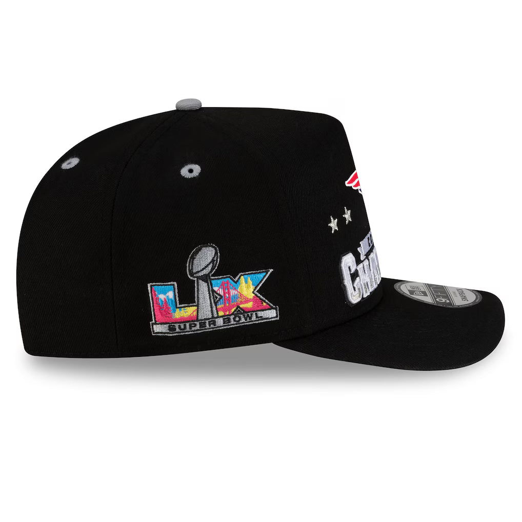 New England Patriots New Era 2025 AFC Champions Locker Room Trophy Collection A-Frame 9FIFTY Snapback Hat - Black
