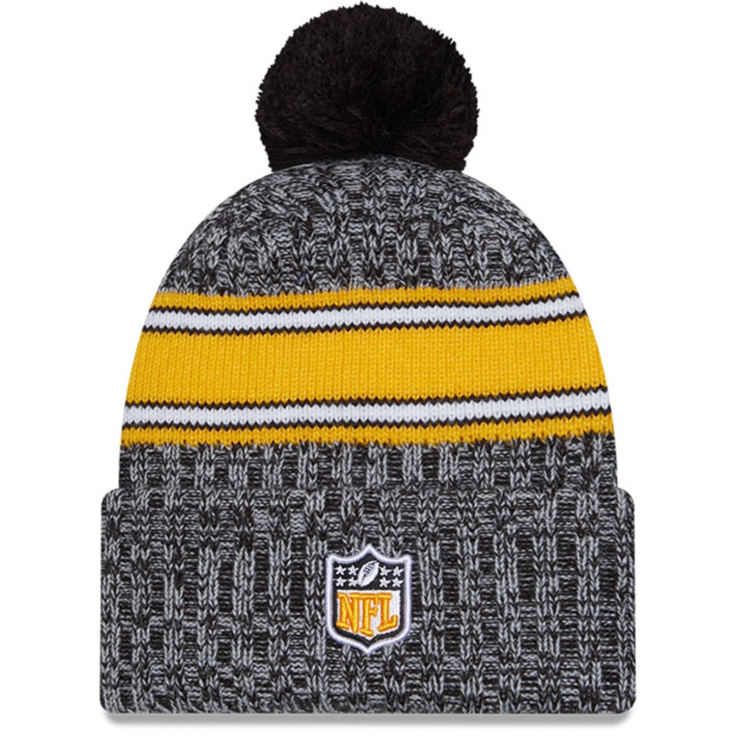 Men's Pittsburgh Steelers New Era Black 2023 Sideline Cuffed Knit Hat With Pom