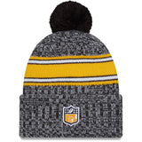 Men's Pittsburgh Steelers New Era Black 2023 Sideline Cuffed Knit Hat With Pom - Pro Jersey Sports