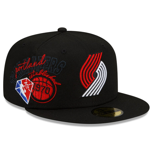 Mens Portland Trail Blazers NBA 2022 Back Half New Era Black 9FIFTY Snapback Hat