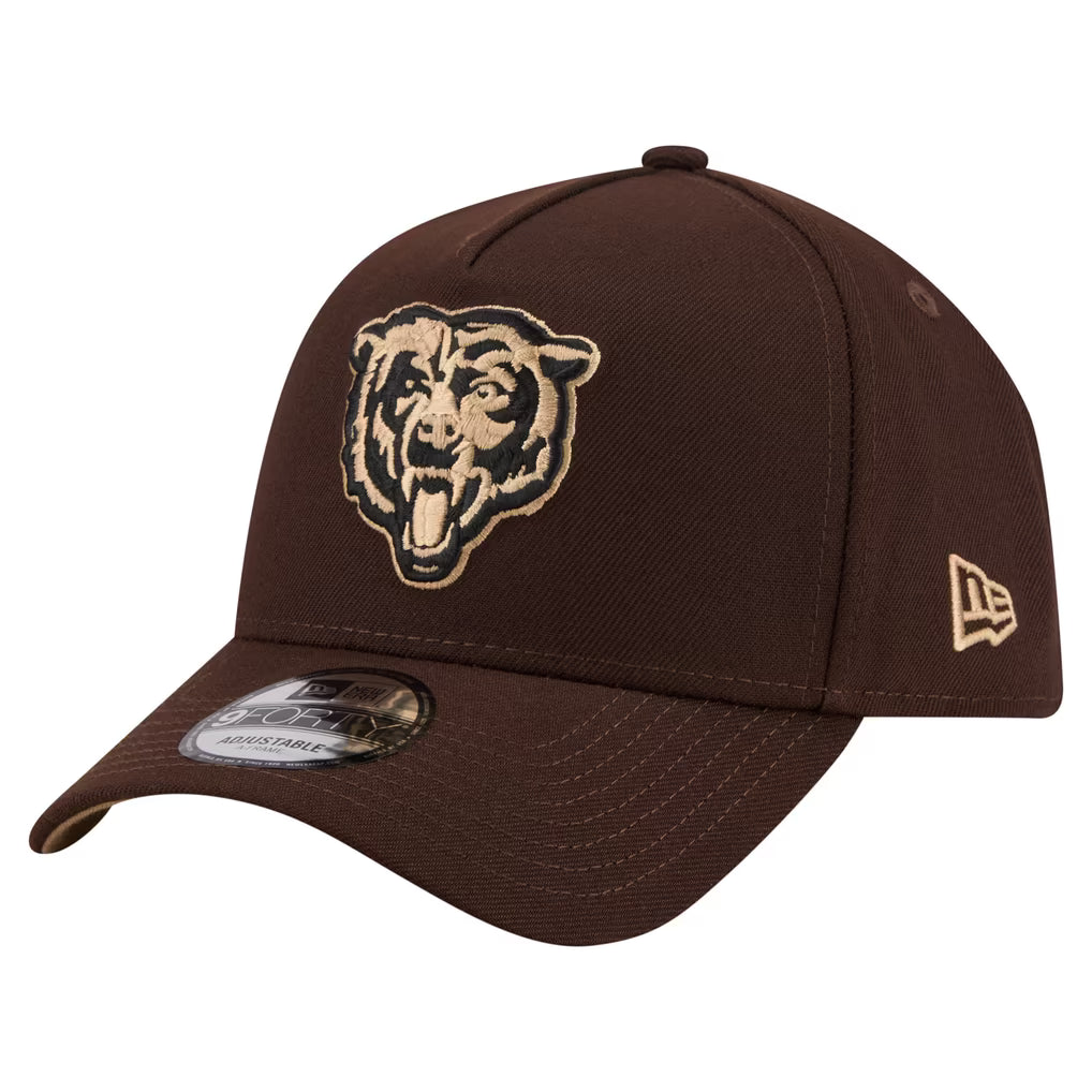 Men's New Era Dark Brown Chicago Bears Burnt Wood A-Frame 9FORTY Adjustable Hat