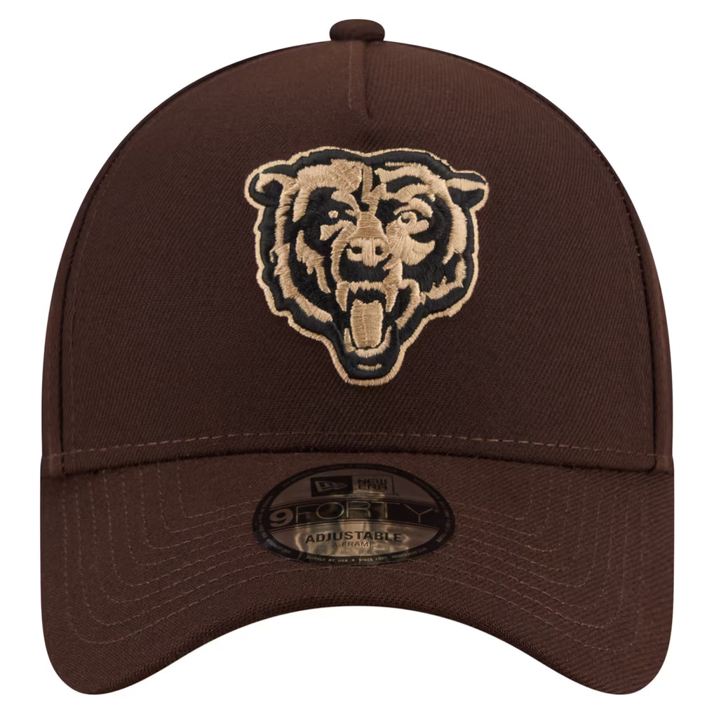 Men's New Era Dark Brown Chicago Bears Burnt Wood A-Frame 9FORTY Adjustable Hat