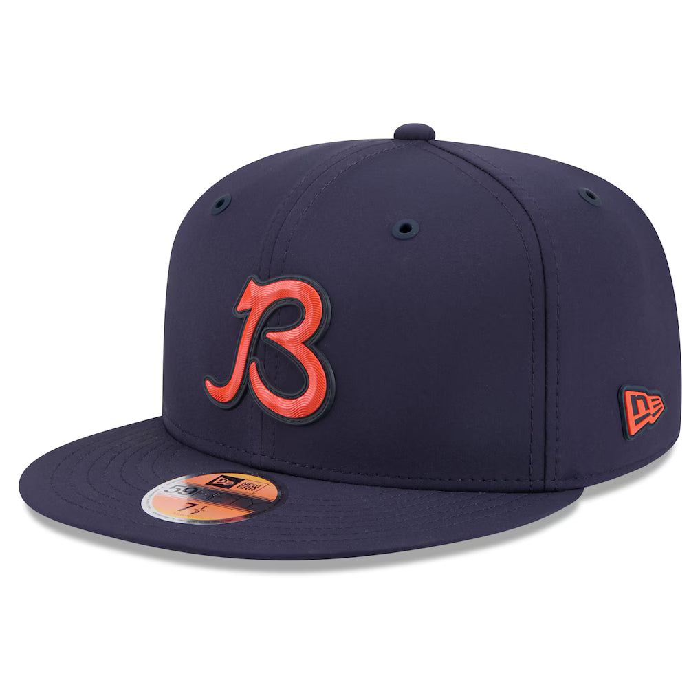 Chicago Bears 2026 NFL Sideline B Logo Performance 59FIFTY Navy Fitted Hat