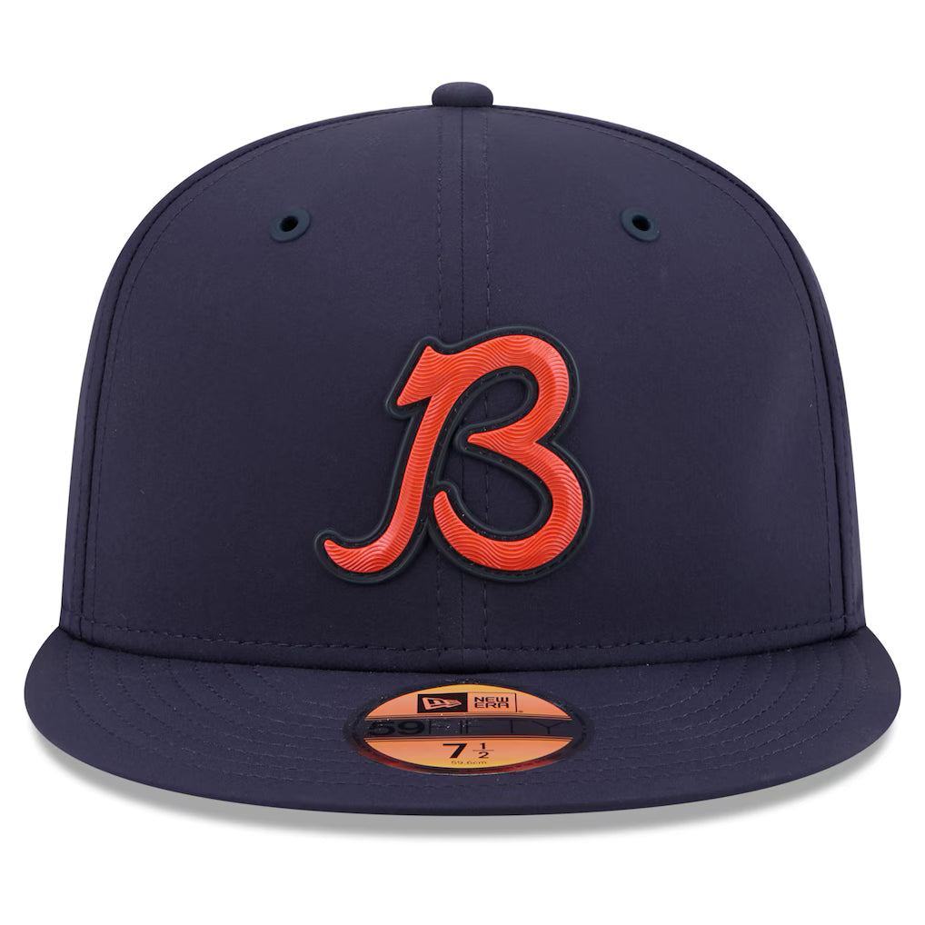 Chicago Bears 2026 NFL Sideline B Logo Performance 59FIFTY Navy Fitted Hat