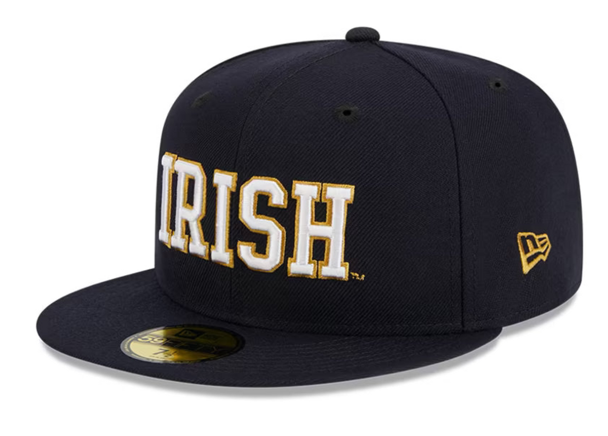 Men's New Era Notre Dame Fighting Irish Navy Script Logo 59FIFTY Fitted Hat