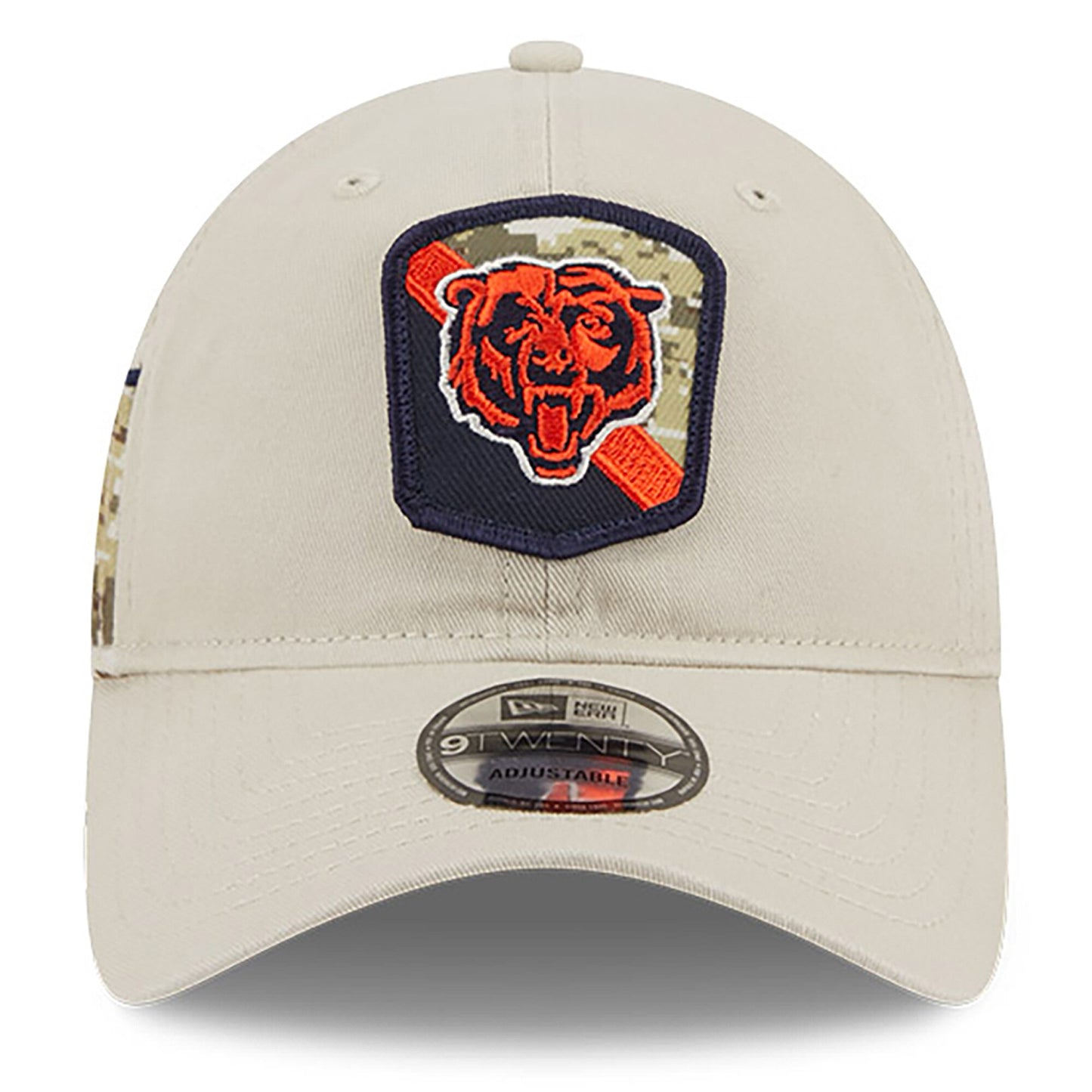 Men's Chicago Bears 2023 Salute To Service Primary Logo Stone/Camo 9TWENTY Adjustable Hat