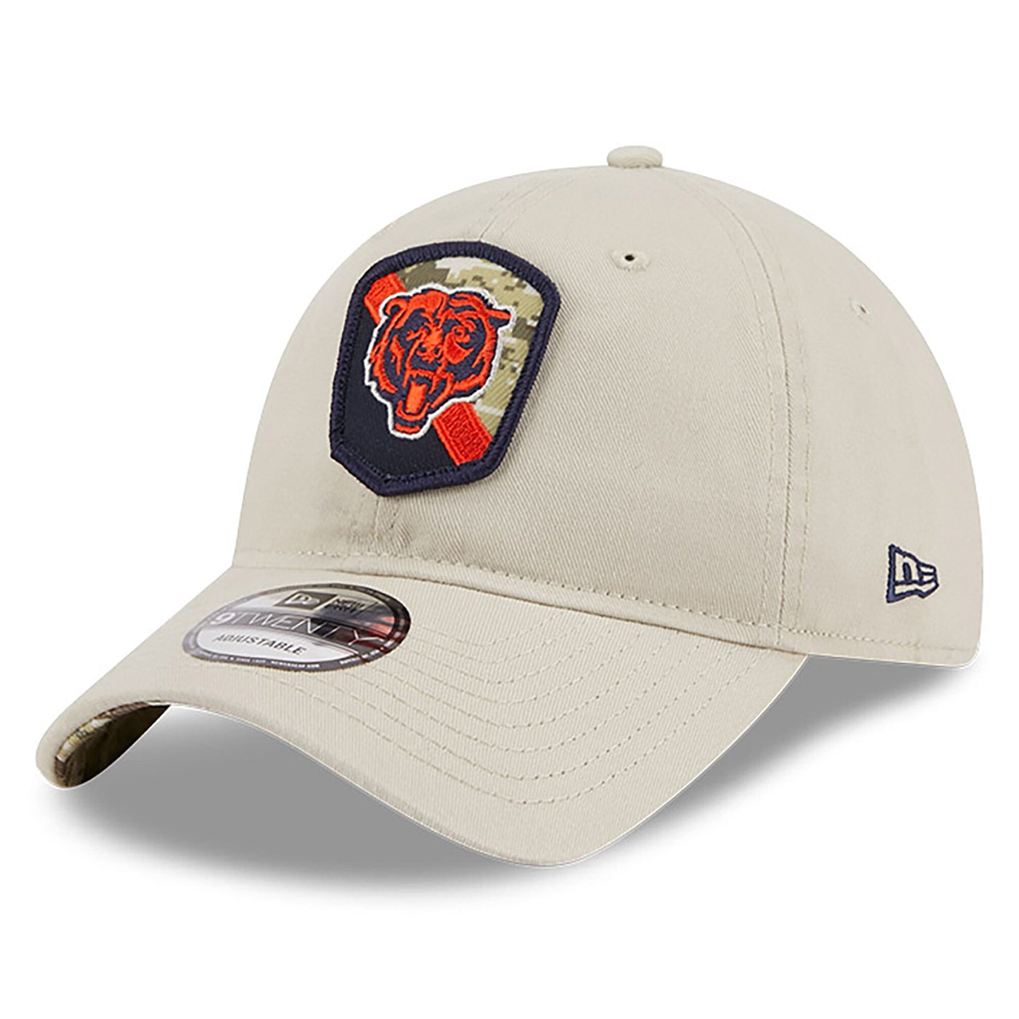 Men's Chicago Bears 2023 Salute To Service Primary Logo Stone/Camo 9TWENTY Adjustable Hat