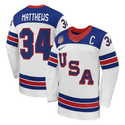 Men's Team USA Hockey Nike Auston Matthews #34 White Replica Jersey