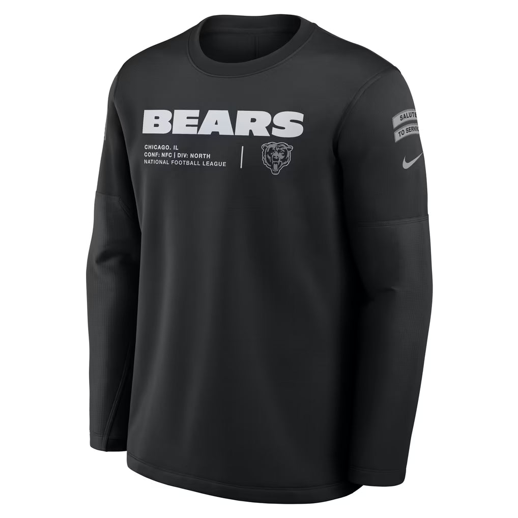 Chicago Bears Nike 2026 Salute to Service Sideline Black Forward Progress Coaches Crewneck Therma-FIT Sweatshirt