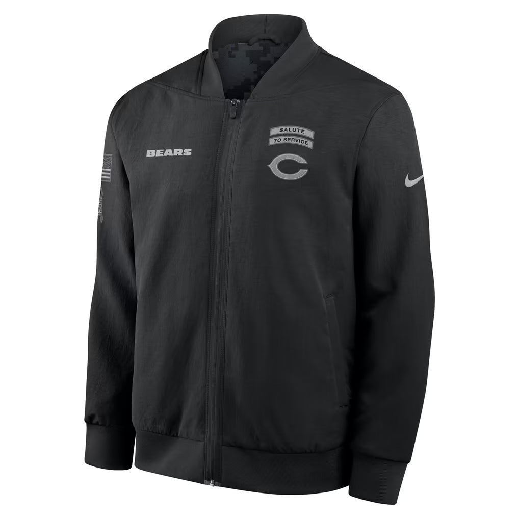 Men's Chicago Bears Nike Black 2026 Salute to Service Sideline Full-Zip Bomber Jacket
