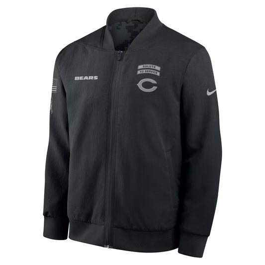 Men's Chicago Bears Nike Black 2026 Salute to Service Sideline Full-Zip Bomber Jacket