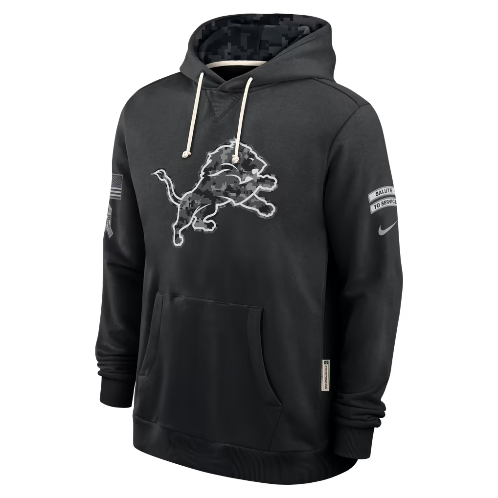 Mens Detroit Lions Nike 2026 Salute to Service Sideline Dri-FIT Pullover Hoodie - Black