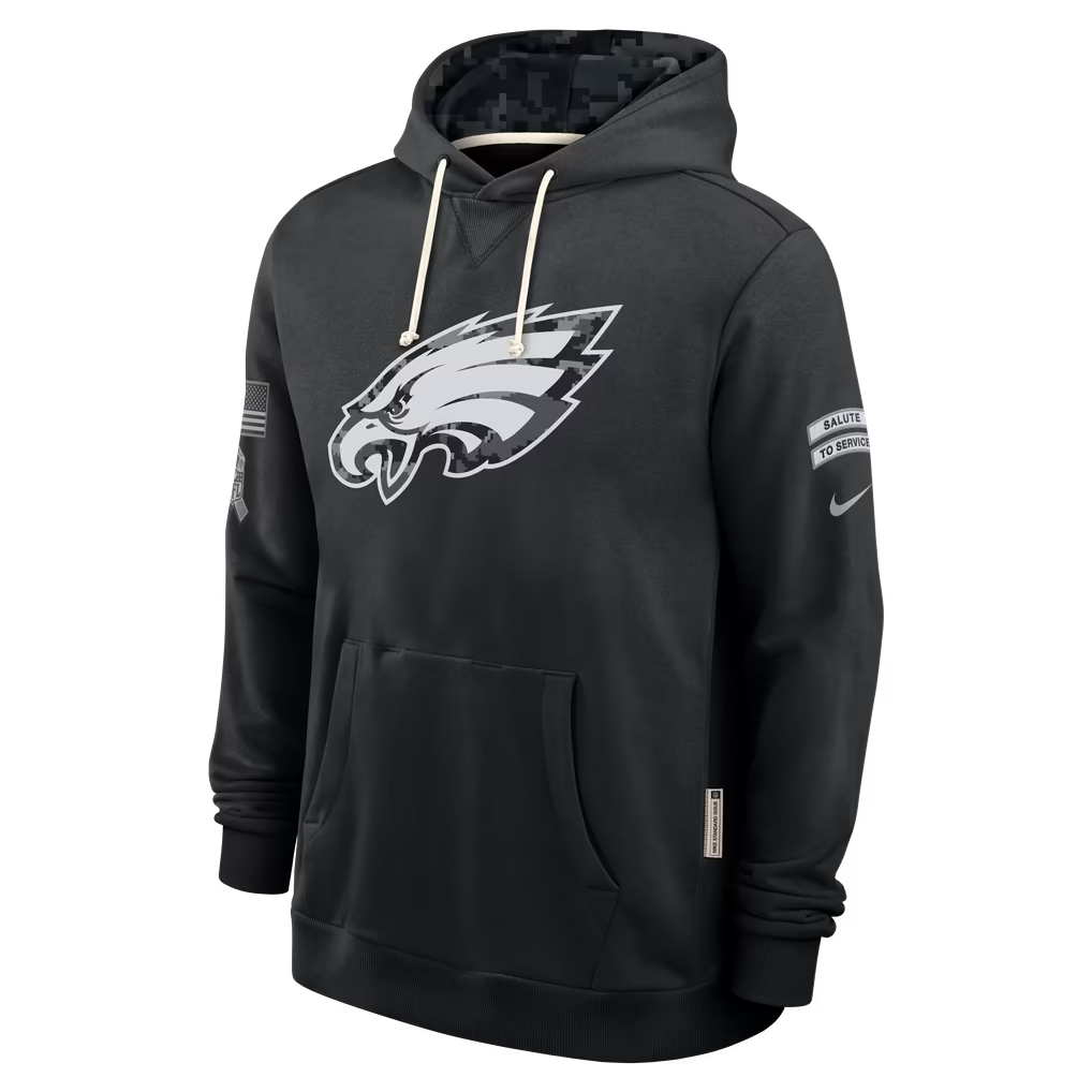 Mens Philadelphia Eagles Nike 2026 Salute to Service Sideline Dri-FIT Pullover Hoodie - Black