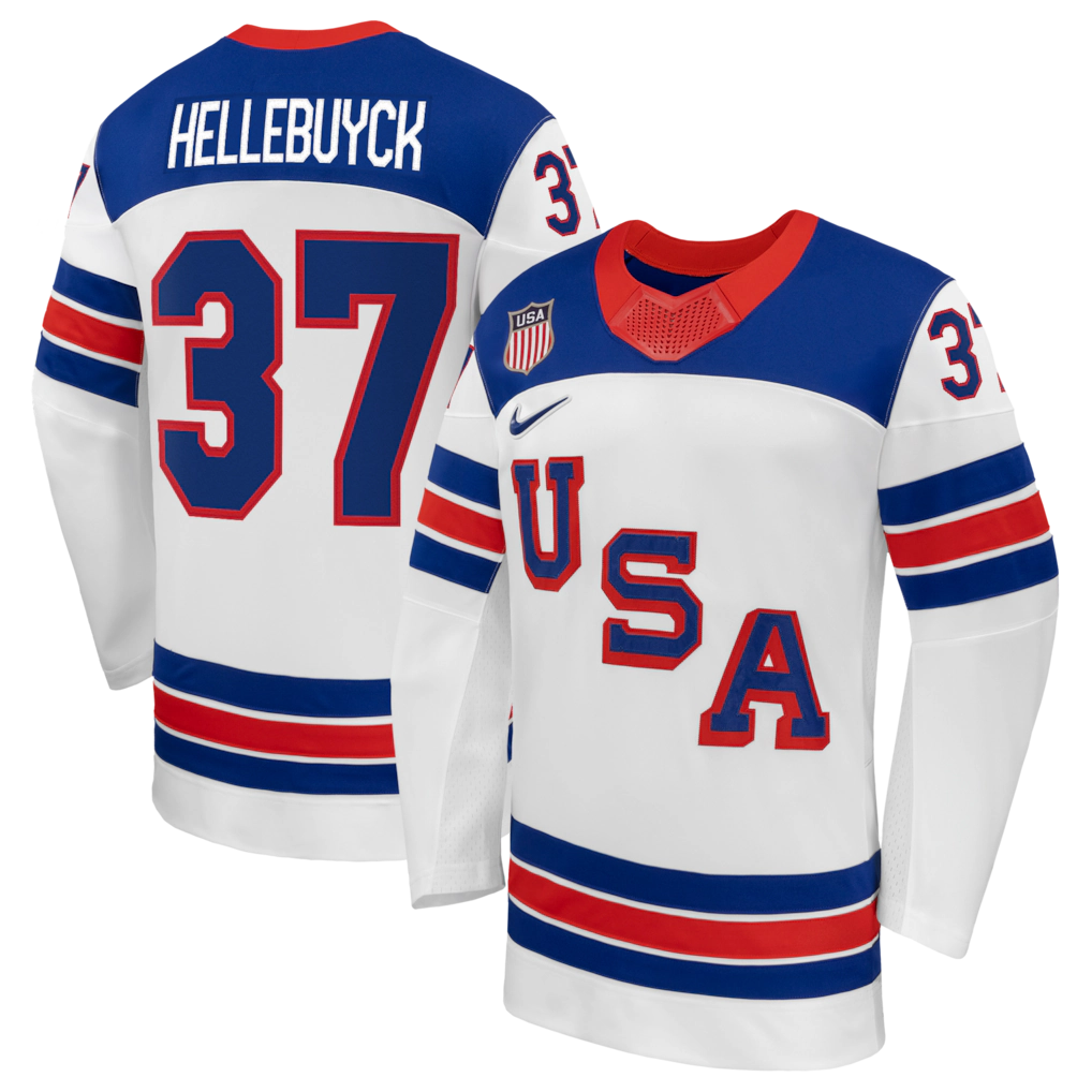 Men's Team USA Hockey Nike Connor Hellebuyck #37 White Replica Jersey