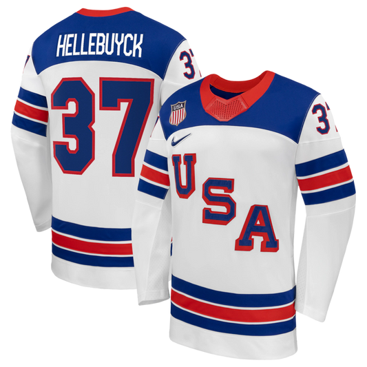 Men's Team USA Hockey Nike Connor Hellebuyck #37 White Replica Jersey