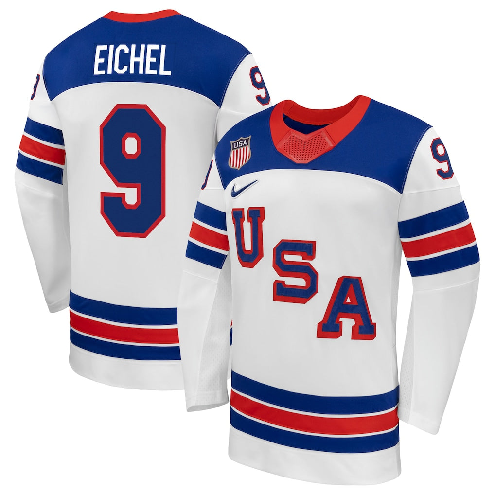 Men's Team USA Hockey Nike Jack Eichel #9 White Replica Jersey