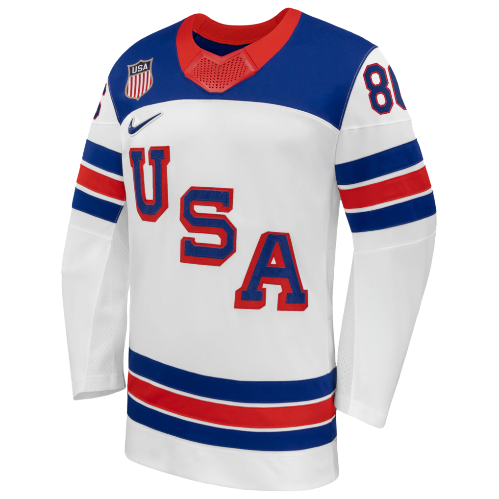 Men's Team USA Hockey Nike Jack Hughes #86 White Replica Jersey