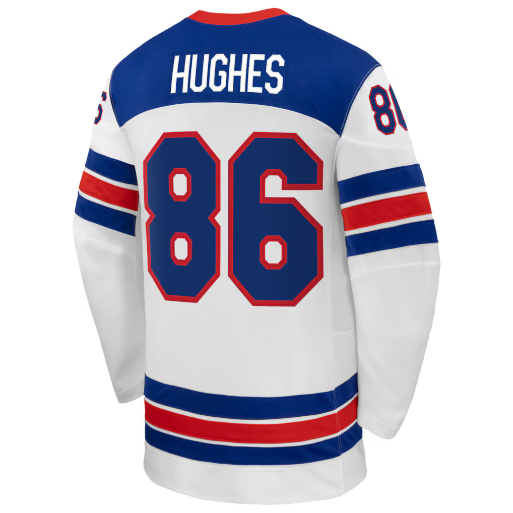 Men's Team USA Hockey Nike Jack Hughes #86 White Replica Jersey