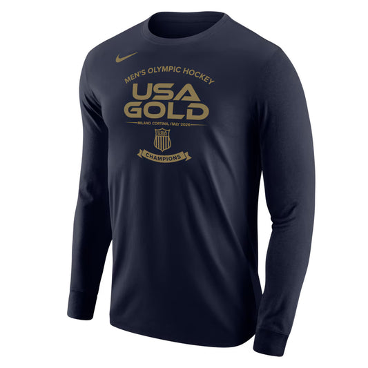 Men's USA Hockey Nike 2026 Winter Olympics Gold Medal Core Long Sleeve T-Shirt - Navy - Pro Jersey Sports
