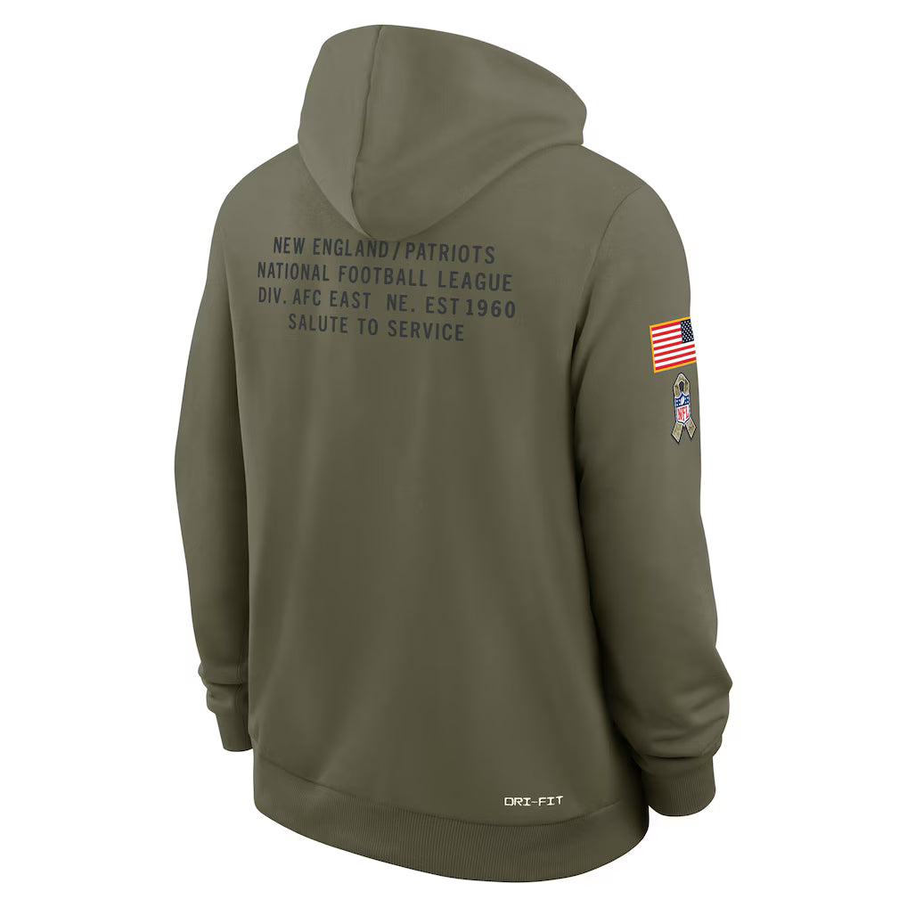Men's New England Patriots Nike Olive Green 2025 Salute To Service Club Pullover Hoodie - Pro Jersey Sports
