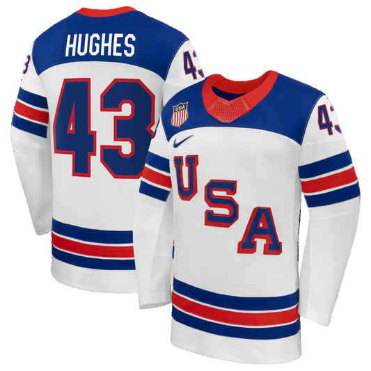 Men's Team USA Hockey Nike Quinn Hughes #43 White Replica Jersey