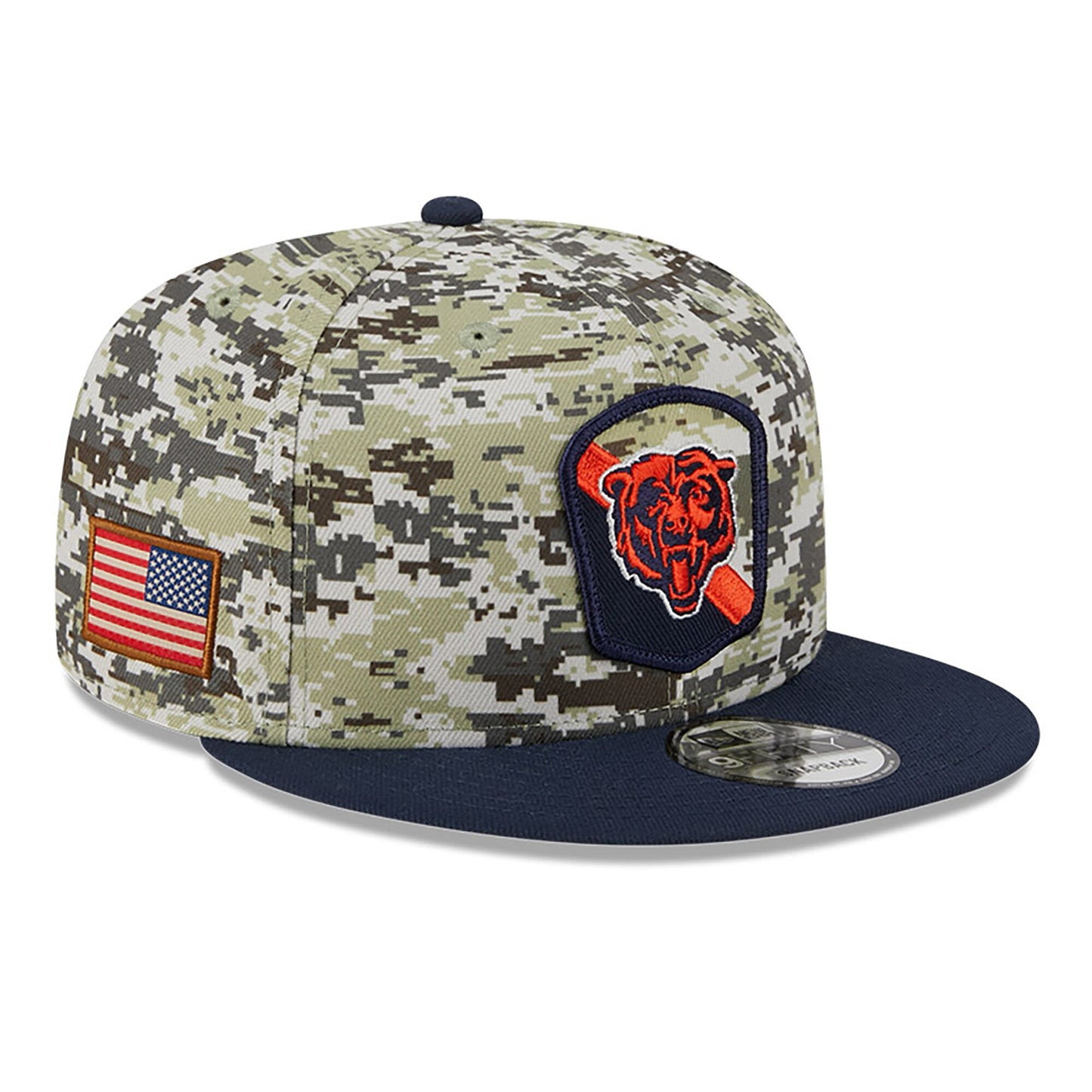 Men's Chicago Bears 2023 Salute To Service Primary Logo Camo/Navy 9FIFTY Snapback Hat