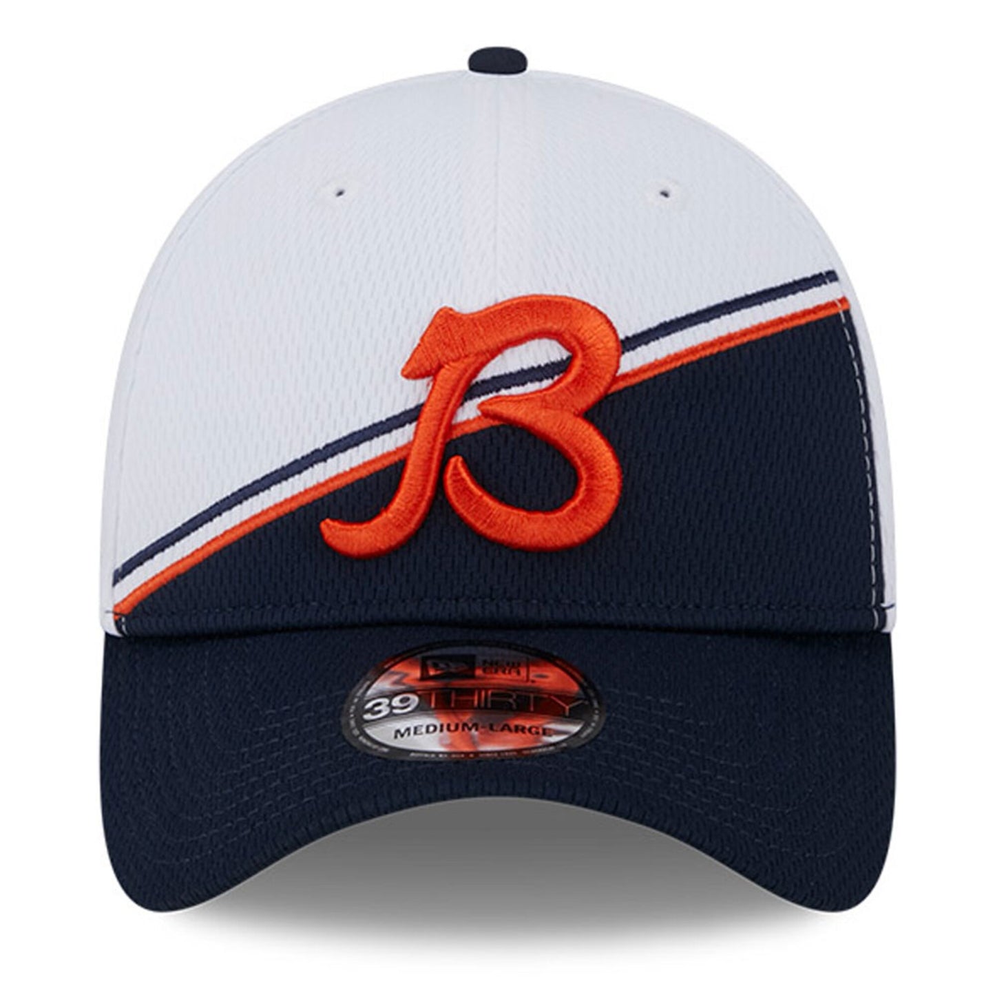 Men's Chicago Bears Historical Logo New Era White/Navy 2023 Sideline 39THIRTY Flex Hat