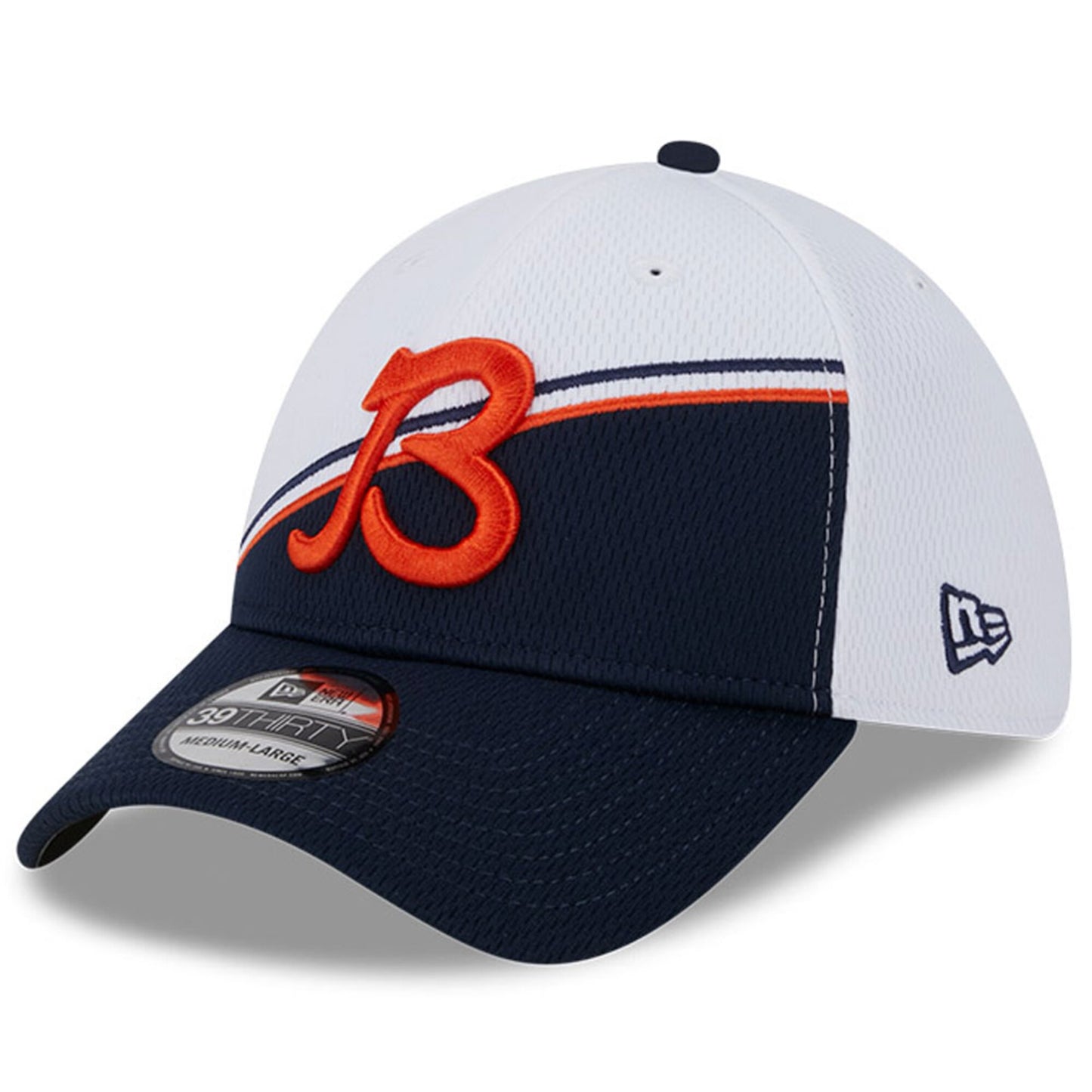 Men's Chicago Bears Historical Logo New Era White/Navy 2023 Sideline 39THIRTY Flex Hat