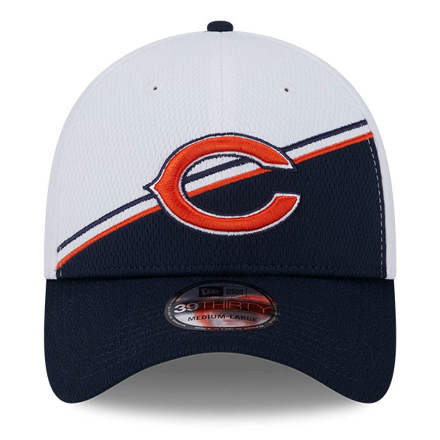Men's Chicago Bears Secondary Logo New Era White/Navy 2023 Sideline 39THIRTY Flex Hat